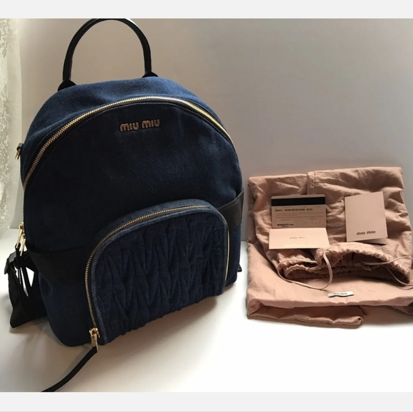 Miu Miu Matelasse Denim Backpack Handbag Purse - Picture 13 of 13